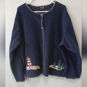 Croft & Barrow Nautical Christmas Fleece Sweater Womens Large Coastal Grannycore